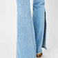 Judy Blue Mid Rise Raw Hem Slit Leg Flare Jeans - Whimsical Appalachian Boutique