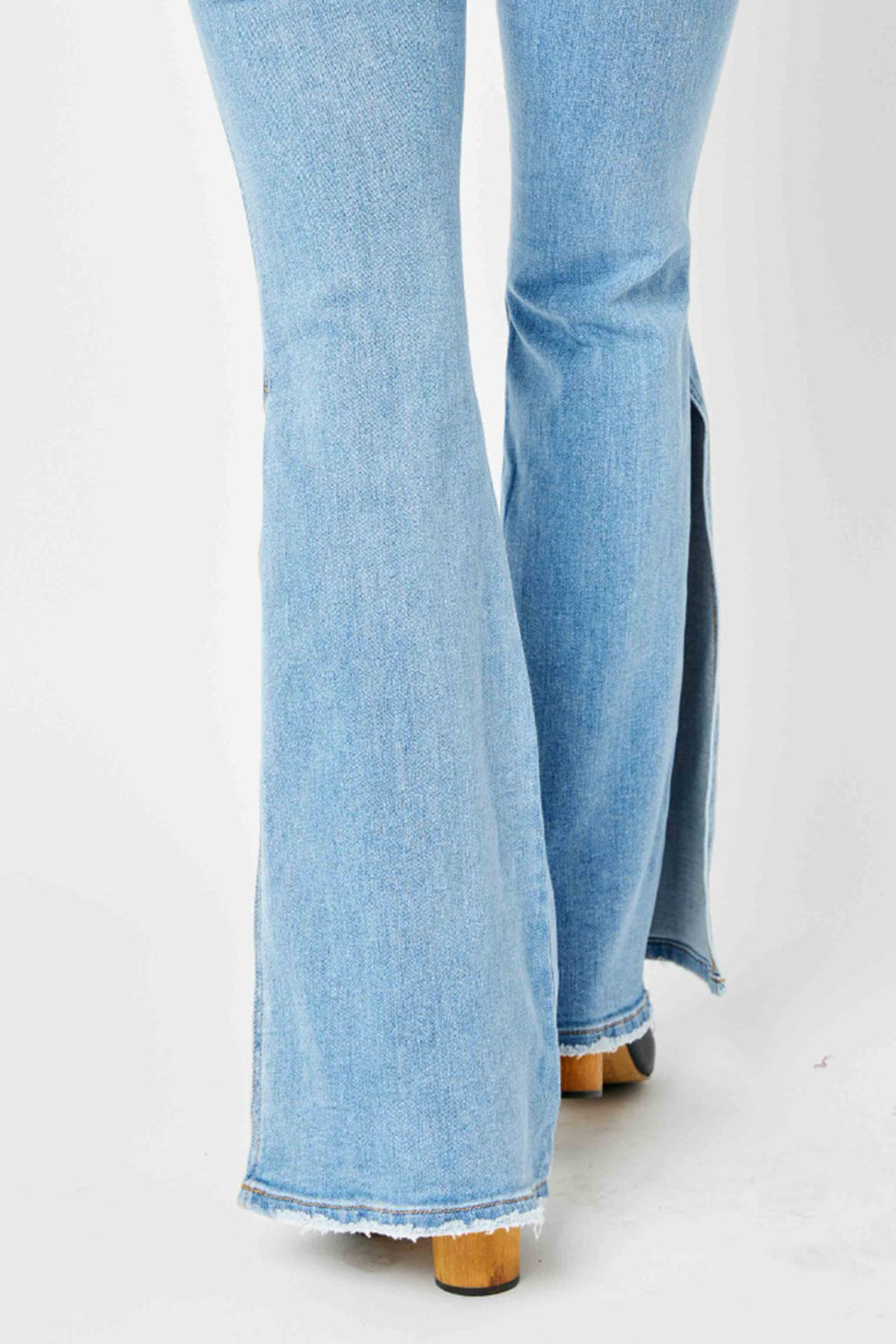 Judy Blue Mid Rise Raw Hem Slit Leg Flare Jeans - Whimsical Appalachian Boutique