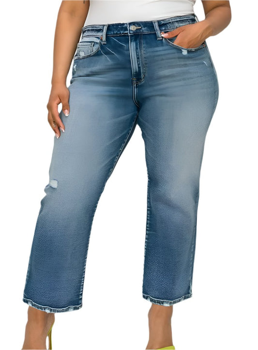 Artemis Vintage Curvy High Rise Distressed Straight Jeans