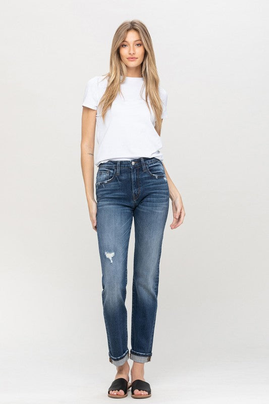 Flying Monkey Cuffed Stretch Boyfriend Jeans - Whimsical Appalachian Boutique