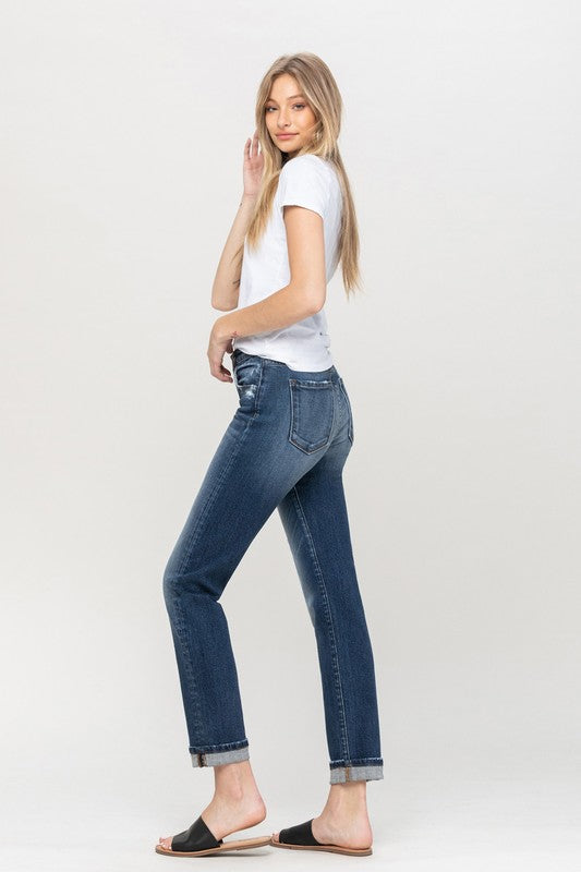 Flying Monkey Cuffed Stretch Boyfriend Jeans - Whimsical Appalachian Boutique