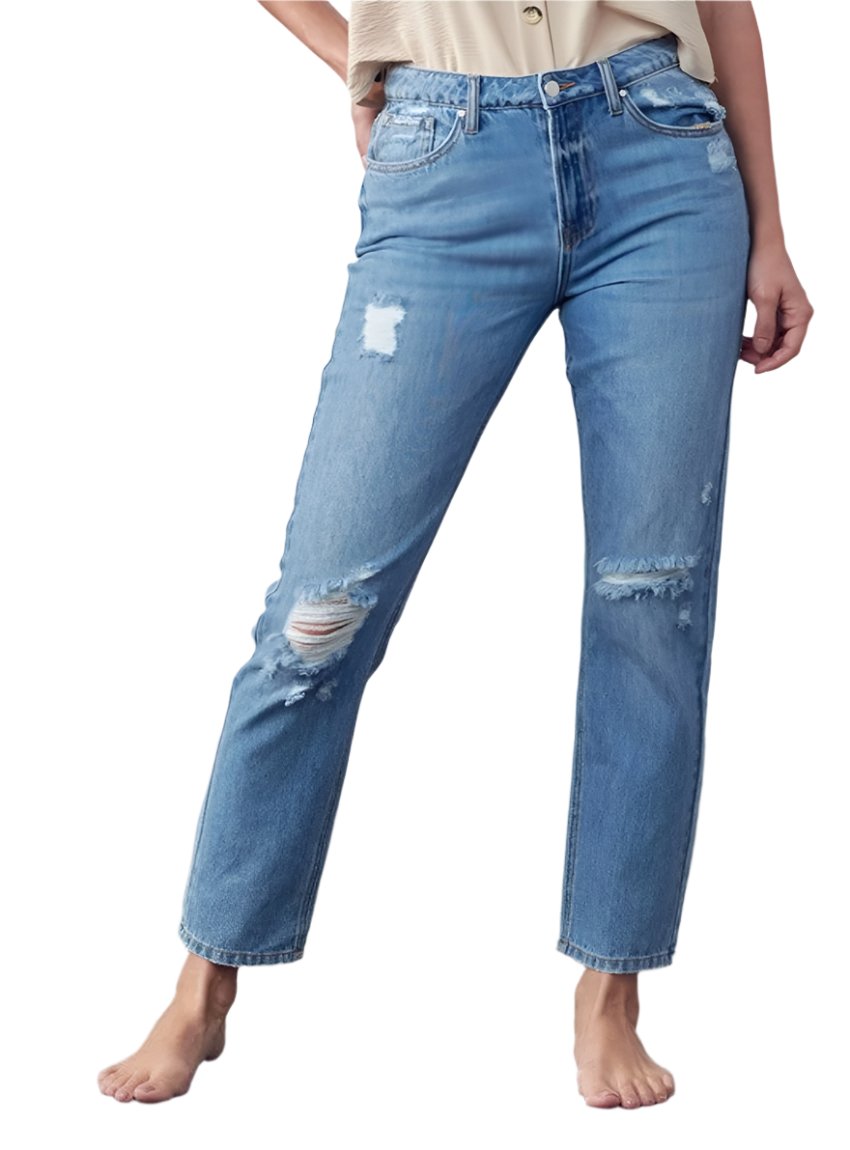 Denim Lab USA High Rise Distressed Straight Jeans - Whimsical Appalachian Boutique