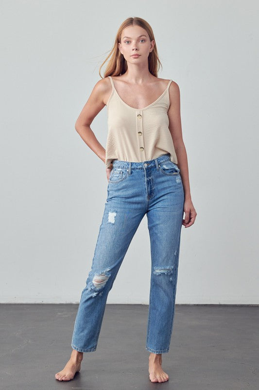 Denim Lab USA High Rise Distressed Straight Jeans - Whimsical Appalachian Boutique