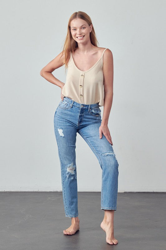 Denim Lab USA High Rise Distressed Straight Jeans - Whimsical Appalachian Boutique