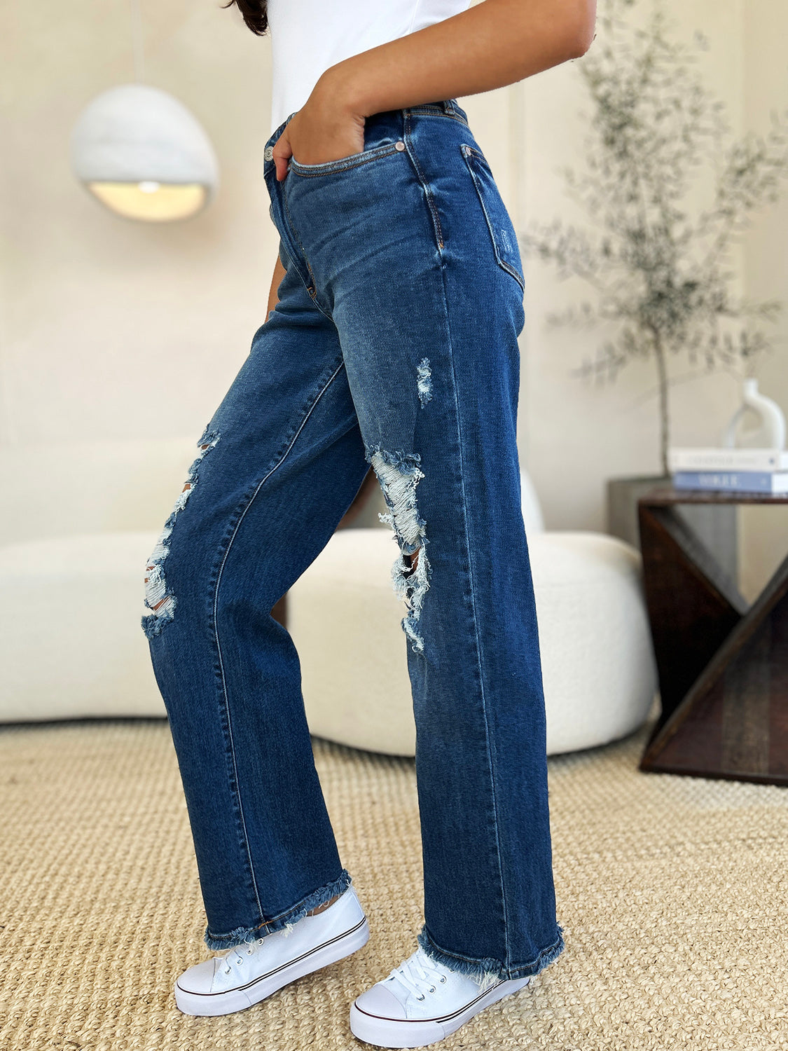 Judy Blue Mid Rise Distressed Raw Hem Jeans - Whimsical Appalachian Boutique