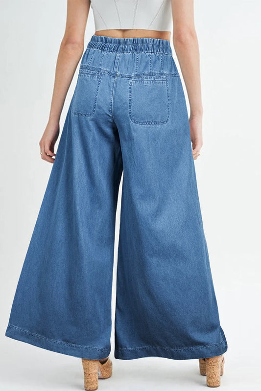 Drawstring Elastic Waist Wide Leg Jeans - Whimsical Appalachian Boutique