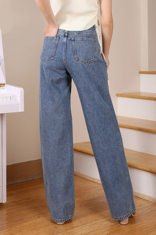 Lilou Mid-Rise Straight Leg Denim Jeans - Whimsical Appalachian Boutique