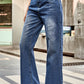 Buttoned Loose Fit Distressed Jeans with Pockets