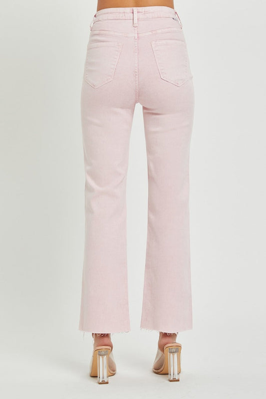 RISEN Jeans | Pink High Rise Tummy Control Straight Leg