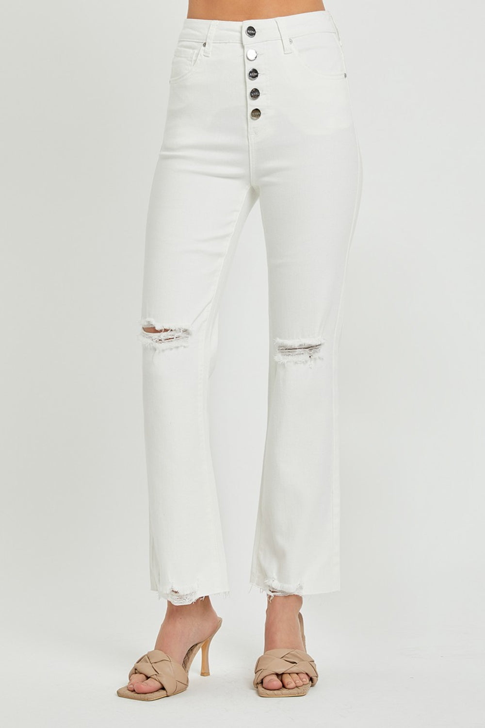 RISEN High Rise Button Fly Straight Leg Cropped Jeans - Whimsical Appalachian Boutique