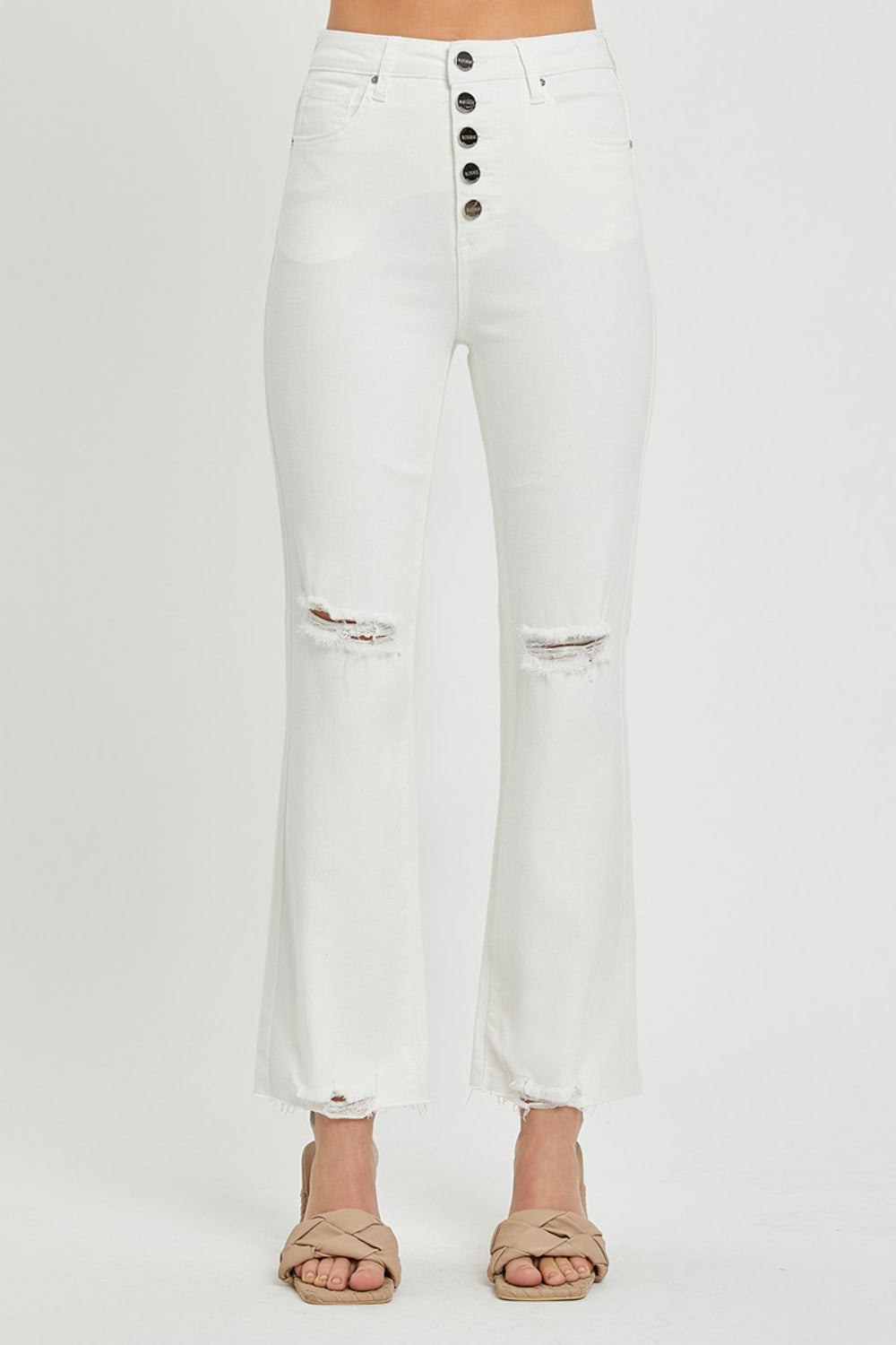 RISEN High Rise Button Fly Straight Leg Cropped Jeans - Whimsical Appalachian Boutique