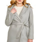 Front view of gray JQ fleece belted hoodie coat with pockets
