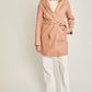 Pocket detail on mauve fleece belted hoodie coat for women
