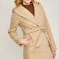 Front view of oatmeal JQ fleece belted hoodie coat with pockets
