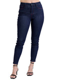 Front view of high-rise Judy Blue skinny jeans styled with heels.
