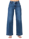 Front view of Judy Blue high-rise wide-leg jeans with double button closure.
