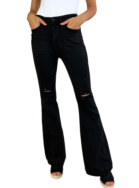 Judy Blue distressed flare jeans.