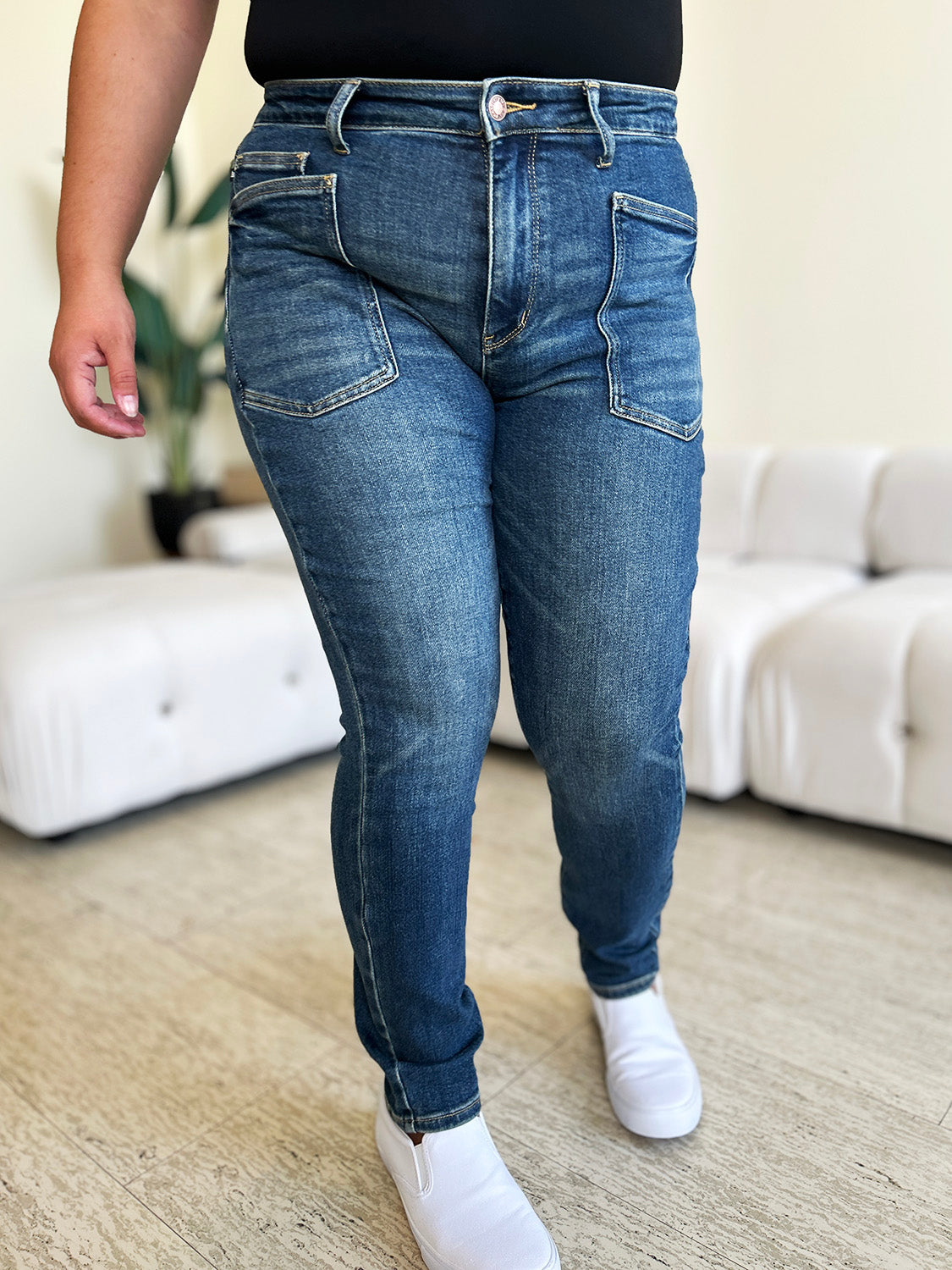 Stylish fit of Judy Blue High Waist Skinny Jeans shown in front pose.