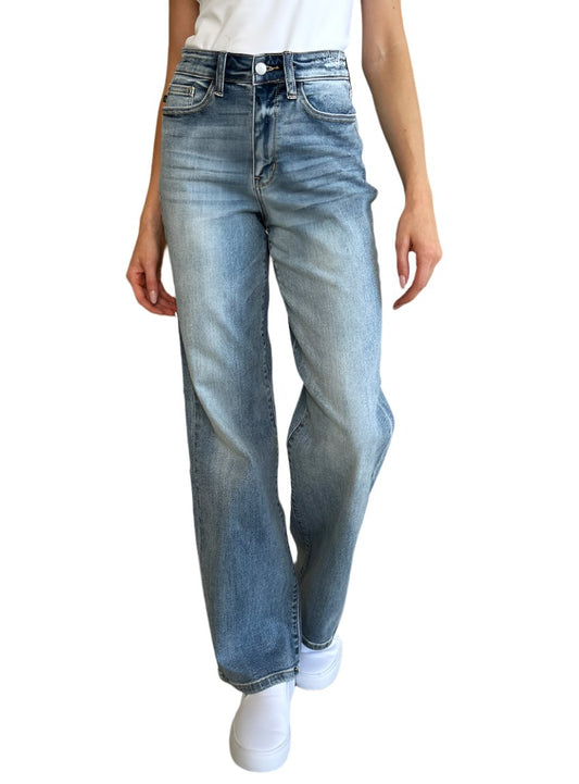 Judy Blue high waist straight jeans, front view.