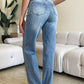 Modern design of Judy Blue High Waist Wide Leg Jeans, suitable for fashionable wear.