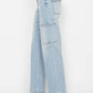 Judy Blue light wash jeans with high-waist, straight legs & cargo pockets
