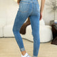 Back view of Judy Blue Mid Rise Destroy & Cuff Skinny Jeans with stylish pocket design.