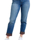 Mid-waist Judy Blue jeans with plaid print cuffs, front view.
