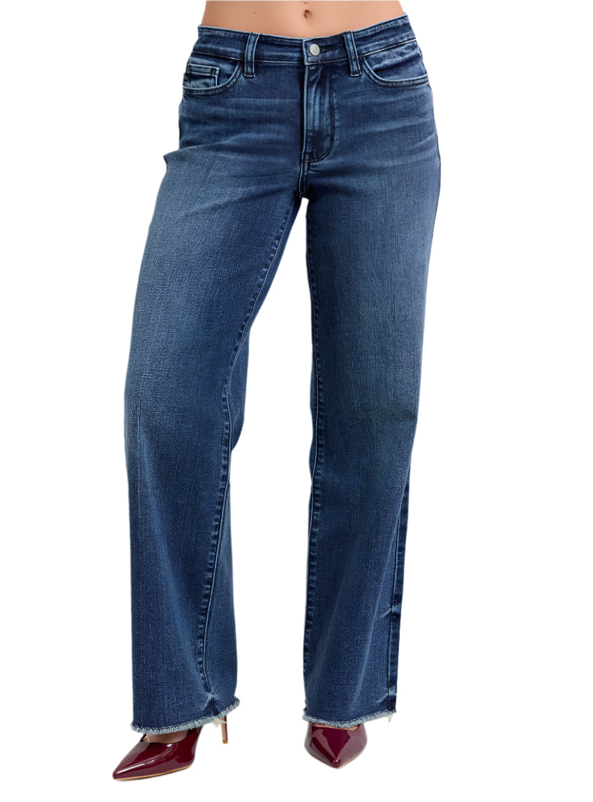 Judy Blue raw hem mid-rise jeans with frayed edges for women
