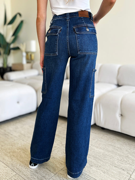 Back view of Judy Blue Cargo Pocket Jeans with classic five-pocket design.