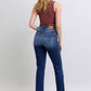 Full-length view of Judy Blue straight-leg jeans in dark wash for a classic and versatile appearance.
