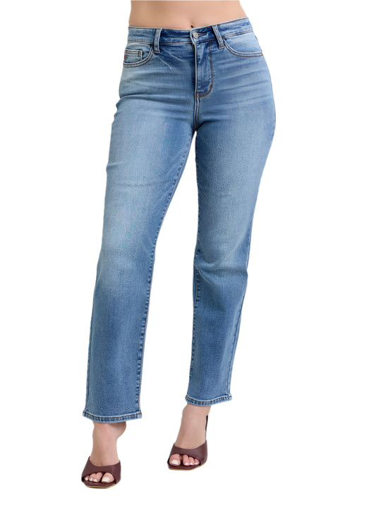 Judy Blue thermal straight jeans in medium wash with functional pockets
