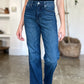 Full-length view of Judy Blue Tummy Control Straight Jeans emphasizing the slimming straight leg design.