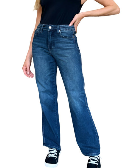 Front view of Judy Blue Tummy Control Straight Jeans showing the high-rise fit and straight leg.