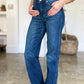 Full-length view of Judy Blue Tummy Control Straight Jeans emphasizing the slimming straight leg design.