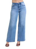 Front view of Judy Blue wide leg jeans showcasing high waist and relaxed fit.
