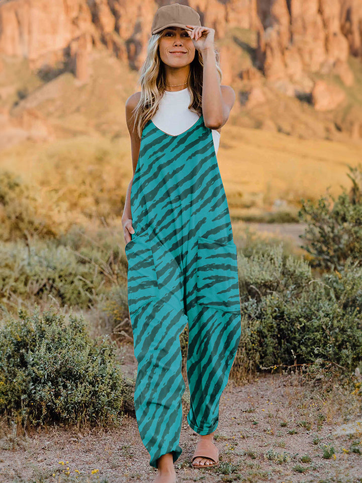 Full Size Printed V-Neck Sleeveless Jumpsuit - Whimsical Appalachian Boutique