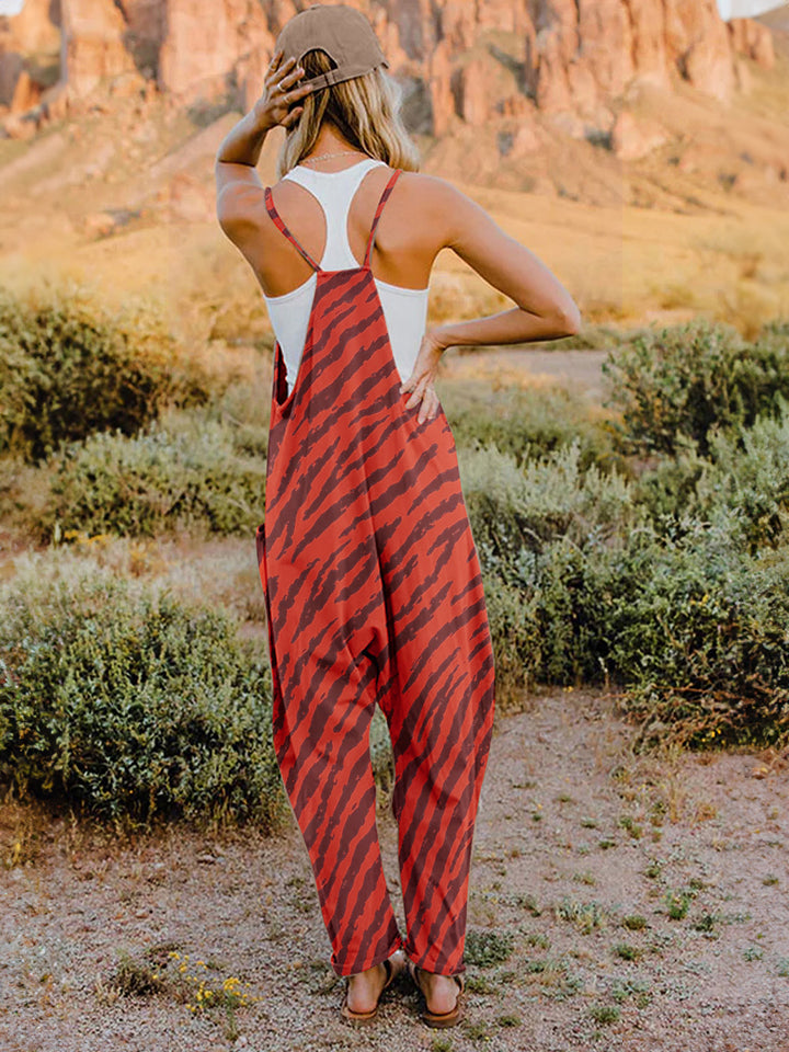 Full Size Printed V-Neck Sleeveless Jumpsuit - Whimsical Appalachian Boutique