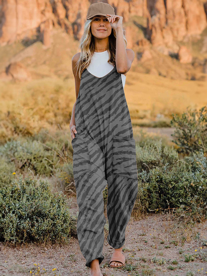 Full Size Printed V-Neck Sleeveless Jumpsuit - Whimsical Appalachian Boutique