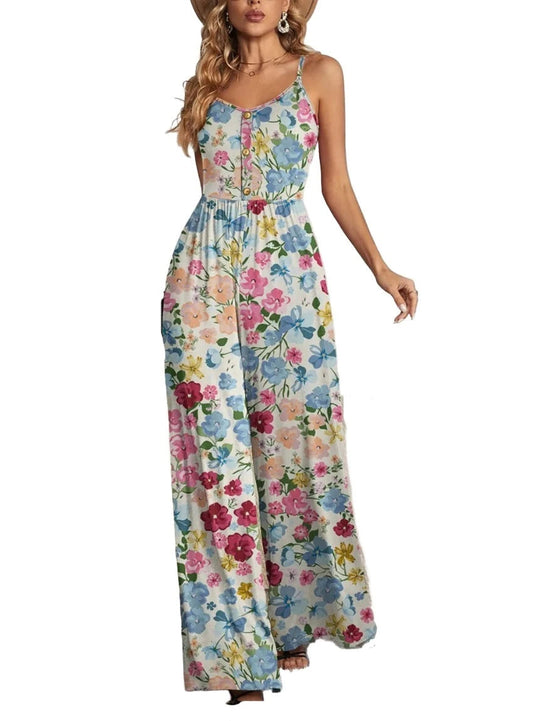 Spaghetti Strap Wide Leg Patterned Jumpsuit - Whimsical Appalachian Boutique