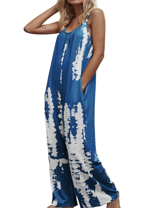 Tie-Dye Spaghetti Strap Jumpsuit with Pockets - Whimsical Appalachian Boutique