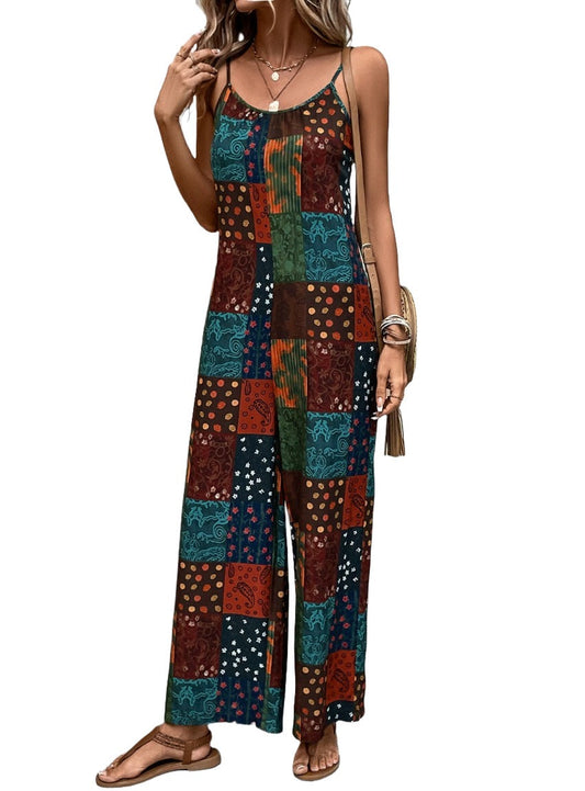 Printed Scoop Neck Spaghetti Strap Jumpsuit - Whimsical Appalachian Boutique