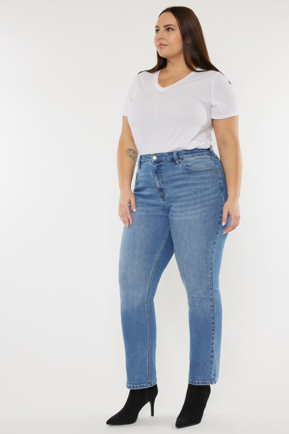 Side view of Kancan Cat's Whiskers High Waist Jeans showing the fit and stretch denim material.