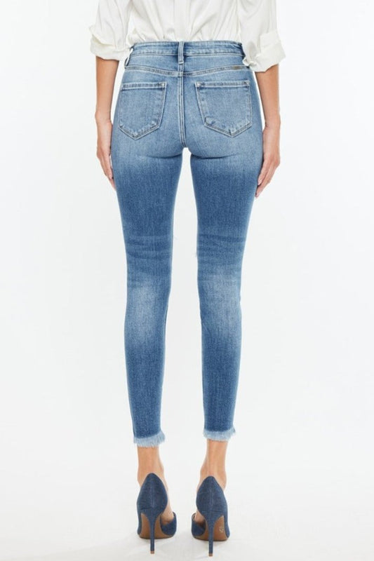 Back view of Kancan High Rise Frayed Ankle Skinny Jeans.