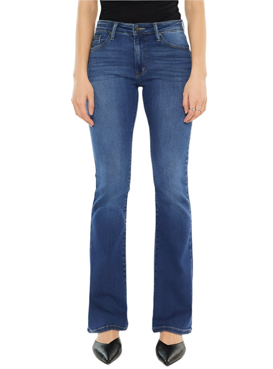 Front view of Kancan High Rise Slim Bootcut Jeans in medium wash.
