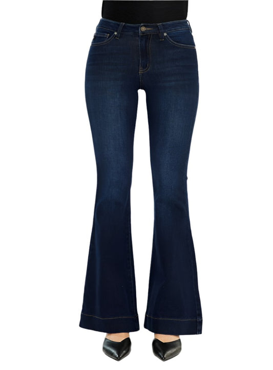 Front view of Kancan High Rise Slim Flare Jeans in dark wash.
