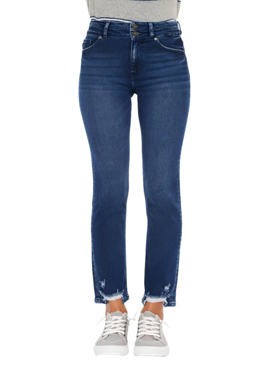 Front view of Kancan high-rise slim straight jeans.