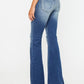 Back view of Kancan high-rise wide waistband flare jeans in medium wash.
