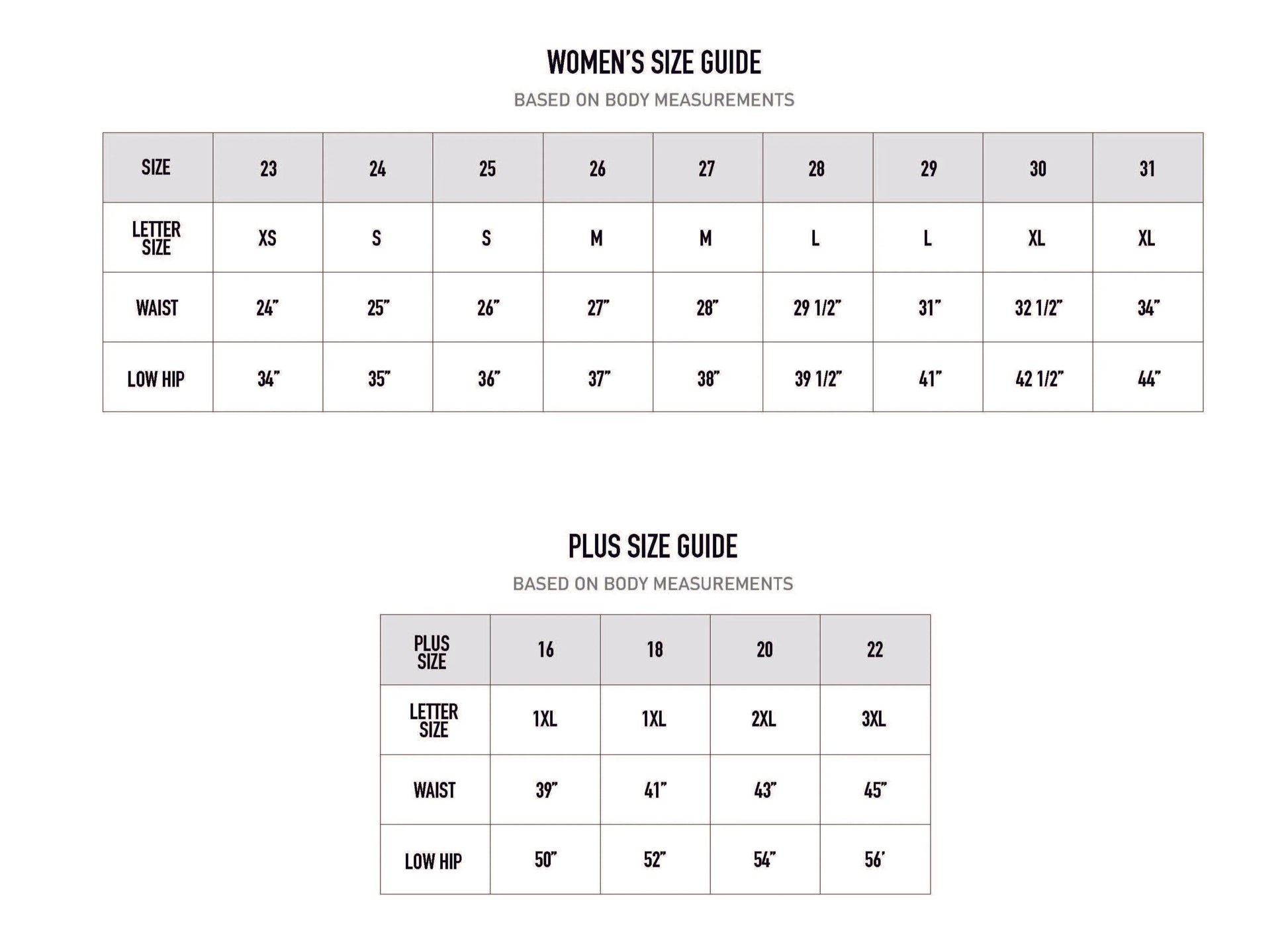 Kancan Size Chart