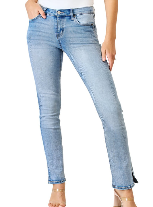 Versatile styling of Kancan Mid Rise Y2K Slit Bootcut Jeans for casual or chic outfits.