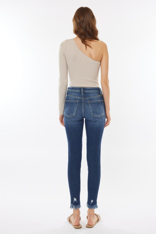 Kancan raw hem high waist cropped jeans with back view